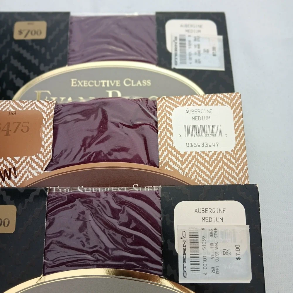 Evan Picone 3 Pair‎ Lot Opaque Pantyhose Medium Aubergine Wine Satiny NWT